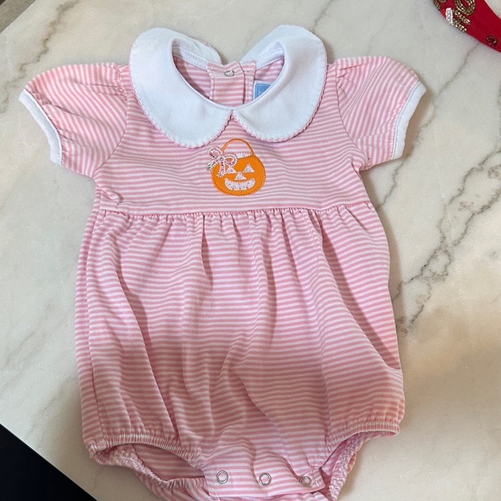 Pink Striped Kids Bodysuit with White Collar